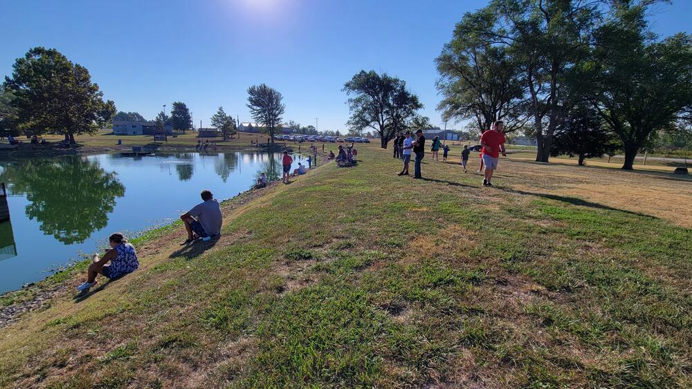 Families Fishing Along Bank at John Redmond Reservoir