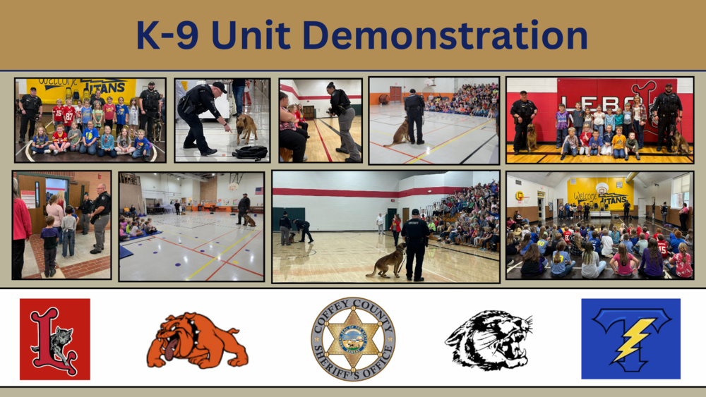 Collage of K9 Units with their Handlers in Local Public Schools