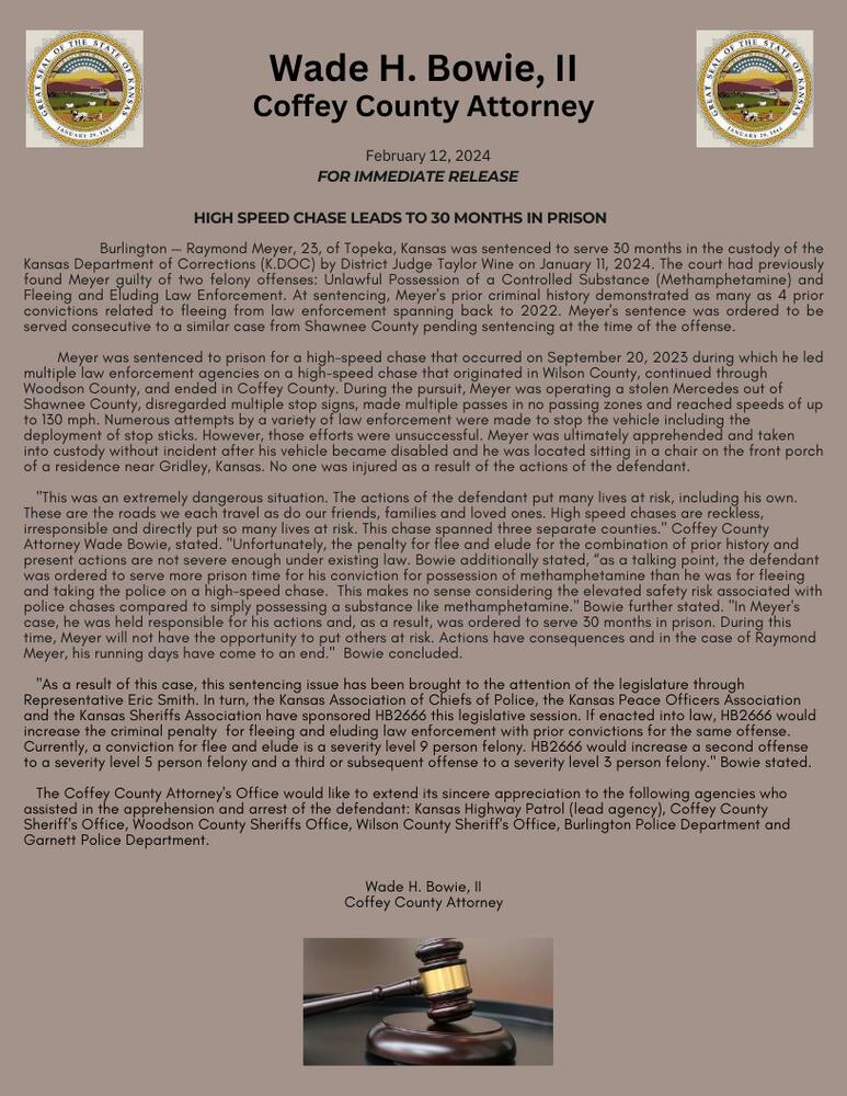 Coffey County Attorney Press Release